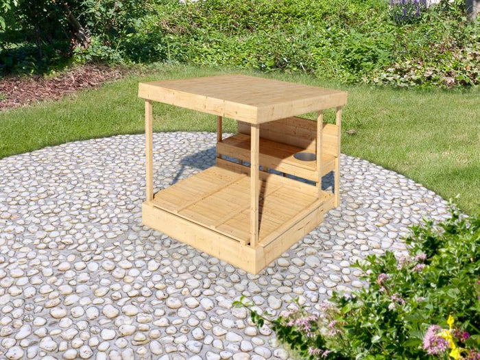 Karibu Sandkasten Max inkl. Dach und Matschküche, naturbelassen