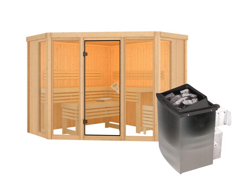 Karibu Sauna Alcinda mit 9 kW Ofen Integr. Strg 68 mm