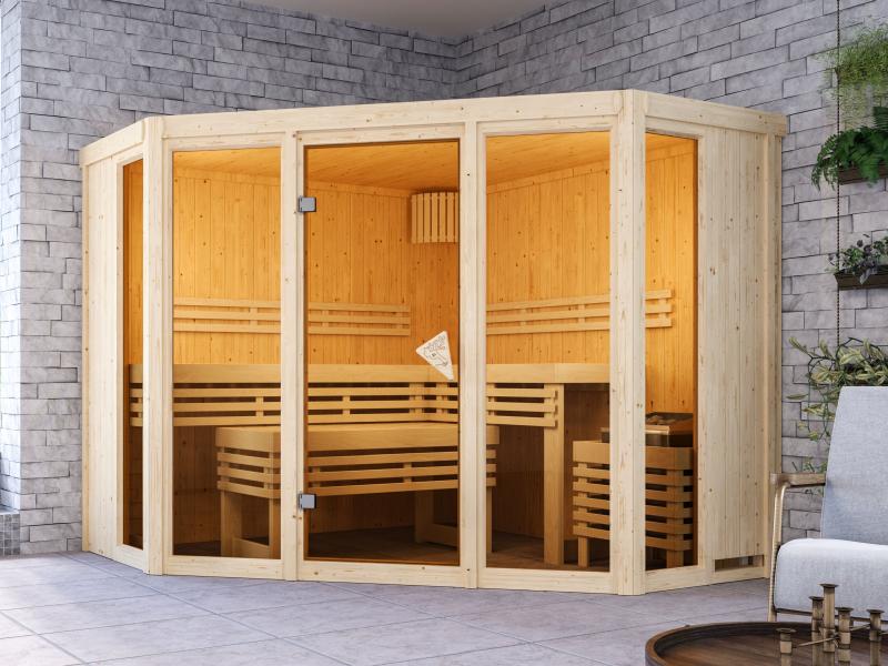 Karibu Sauna Alcinda mit 9 kW Ofen Integr. Strg 68 mm