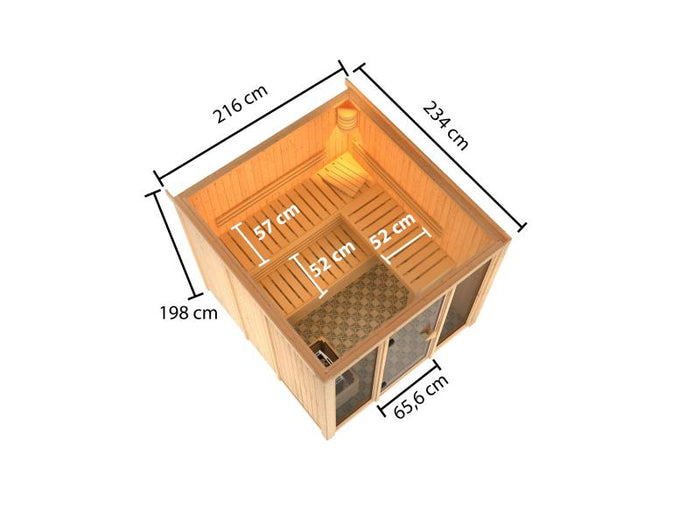 Karibu Sauna Askja 68 mm -9 kW Ofen integr. Strg