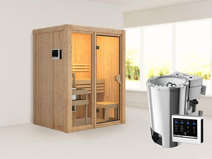 Karibu Sauna Avari 1 inkl. 3,6 kW Bioofen externe Steuerung - ohne Dachkranz