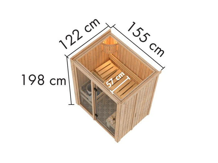 Karibu Sauna Avari 1 inkl. 3,6 kW Ofen intgr. Steuerung - ohne Dachkranz