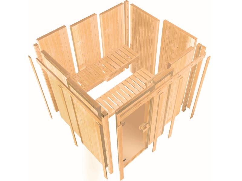 Karibu Sauna Avari 1 inkl. 3,6 kW Ofen intgr. Steuerung - ohne Dachkranz