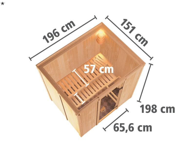 Karibu Sauna Bodin ohne Ofen, ohne Dachkranz, mit Ganzglas Klarglastür