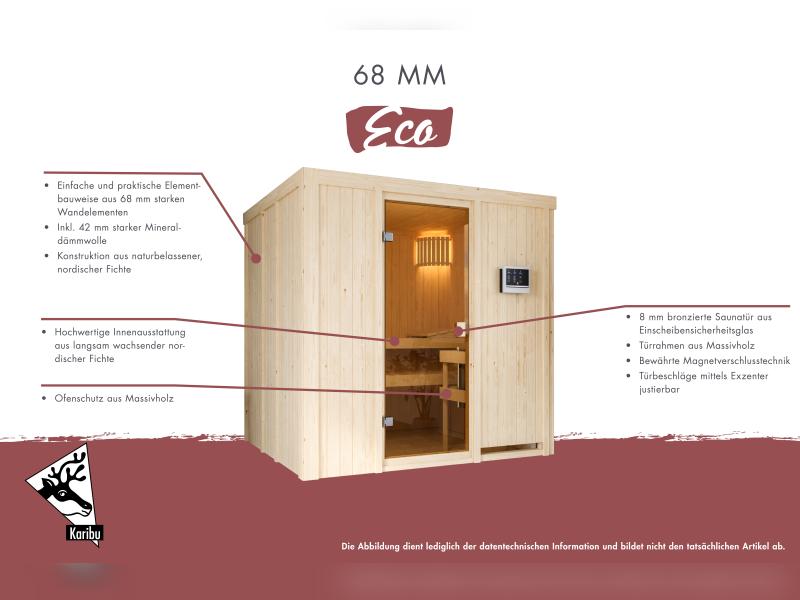 Karibu Sauna Faurin inkl. 9 kW Bioofen ext. Steuerung mit klassischer Saunatür -ohne Dachkranz-
