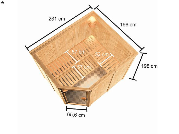 Karibu Sauna Horna 68 mm inkl. 9 kW Ofen ext. Strg
