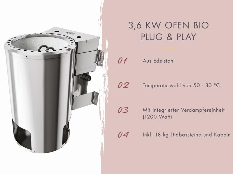 Karibu Sauna Irava 1 - inkl. 3,6 kW Bioofen ext. Steuerung