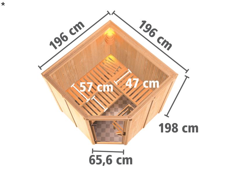 Karibu Sauna Jarin ohne Ofen, ohne Dachkranz, mit Ganzglas Klarglastür