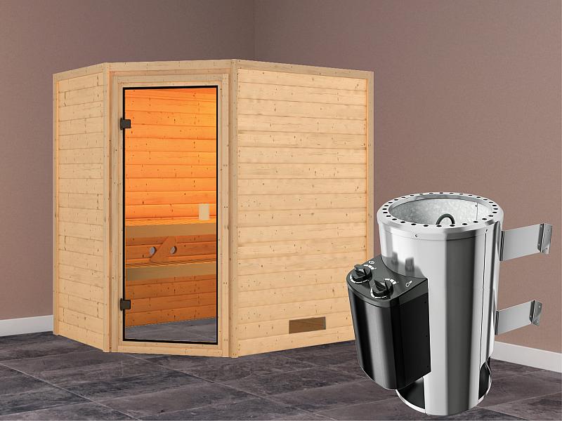 Karibu Sauna Jella mit 3,6 kW Ofen integr. Strg 38 mm