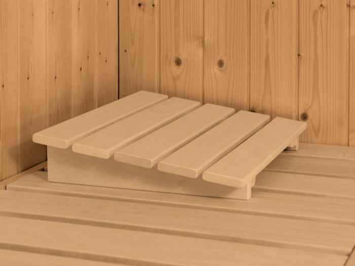 Karibu Sauna Larin inkl. 9 kW Bioofen externe Steuerung mit bronzierter Ganzglastür - mit Dachkranz