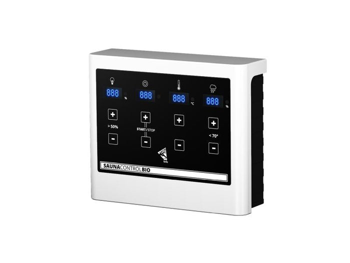 Karibu Sauna Larin inkl. 9 kW Bioofen externe Steuerung, mit bronzierter Ganzglastür - ohne Dachkran