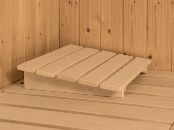 Karibu Sauna Larin inkl. 9 kW Bioofen externe Steuerung, mit moderner Saunatür - ohne Dachkranz -