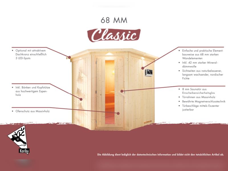 Karibu Sauna Larin inkl. 9 kW Ofen integrierte Steuerung, mit bronzierter Ganzglastür - ohne Dachkra