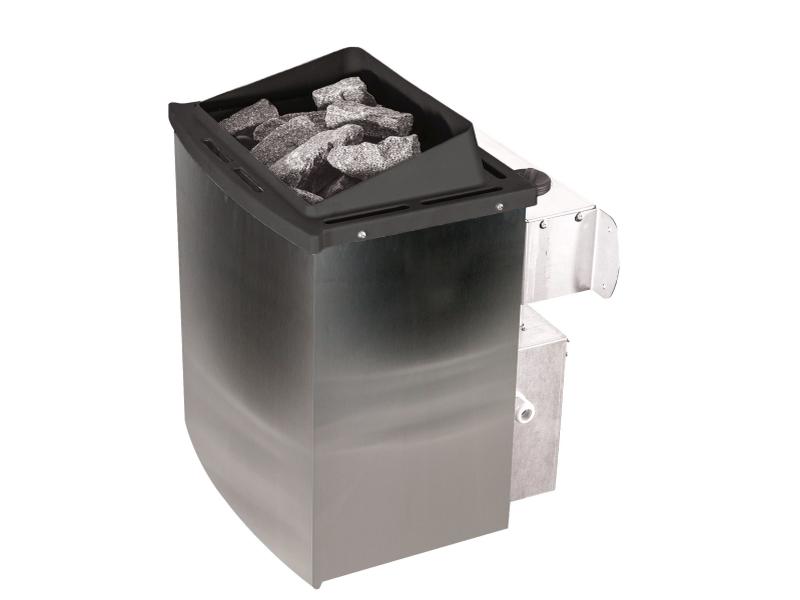 Karibu Sauna Larin inkl. 9 kW Ofen integrierte Steuerung, mit bronzerter Ganzglastür - mit Dachkranz