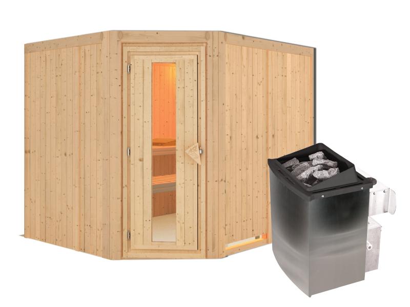 Karibu Sauna Malin inkl. 9-kW-Ofen mit interner Steuerung, ohne Dachkranz, mit energiesparender Saun