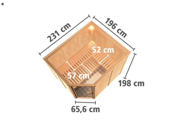 Karibu Sauna Malin inkl. 9-kW-Ofen mit interner Steuerung, ohne Dachkranz, mit energiesparender Saun