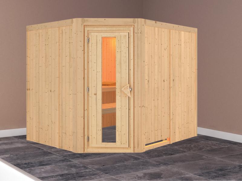 Karibu Sauna Malin ohne Ofen, ohne Dachkranz, mit energiesparender Saunatür