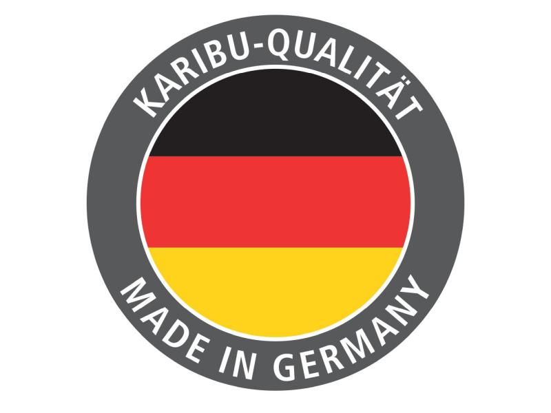 Karibu Sauna Mia inkl. 9 kW Ofen ext. Steuerung, mit energiesparender Saunatür -mit Dachkranz-