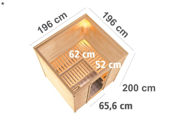 Karibu Sauna Mojave ohne Ofen, ohne Dachkranz, mit moderner Saunatür