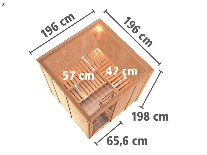 Karibu Sauna Rodin inkl. 9-kW-Bioofen mit externer Steuerung, ohne Dachkranz, mit energiesparender S