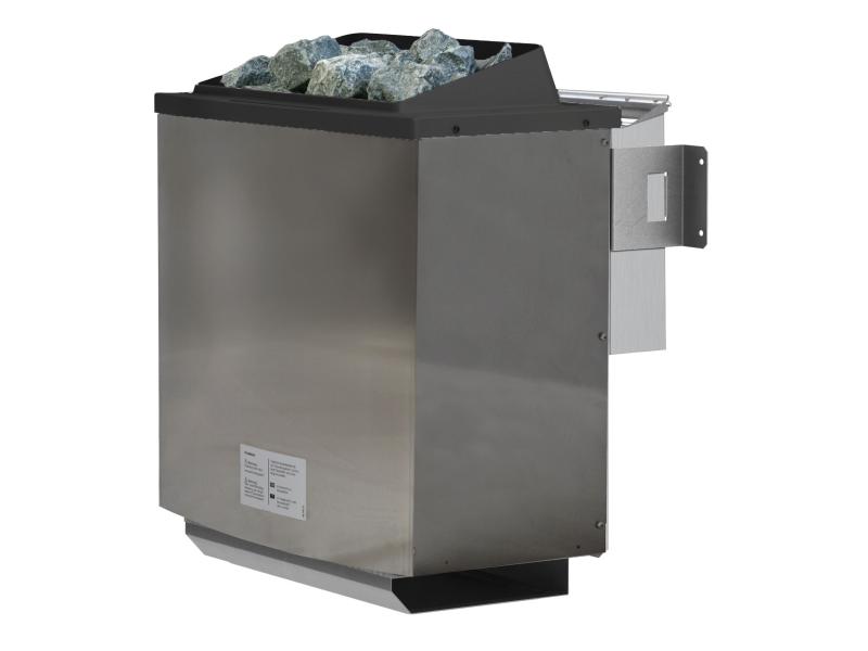 Karibu Sauna Sahib 1 inkl. 9 kW Bioofen ext. Steuerung, mit klassischer Saunatür -mit Dachkranz-