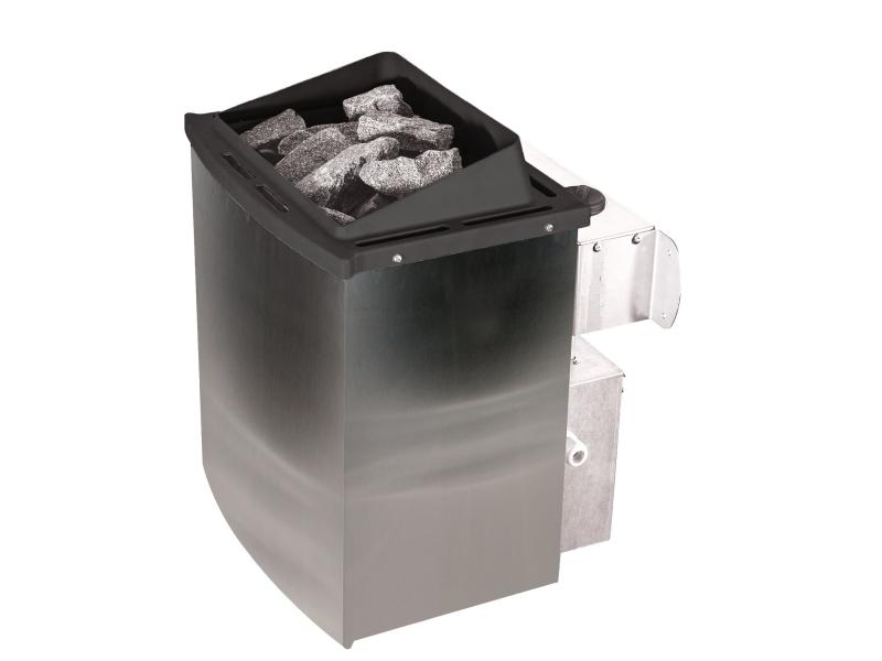 Karibu Sauna Sahib 1 inkl. 9 kW Ofen integr. Steuerung, mit moderner Saunatür -mit Dachkranz-