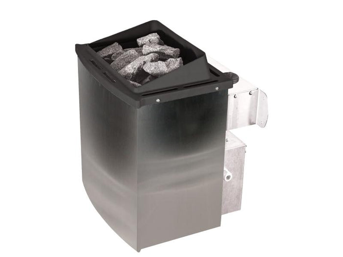 Karibu Sauna Sahib 1 inkl. 9 kW Ofen mit integr. Steuerung, mit Klarglas-Ganzglastür -mit Dachkranz-