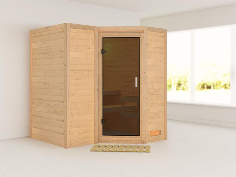 Karibu Sauna Sahib 1 ohne Ofen,  mit moderner Saunatür -ohne Dachkranz-