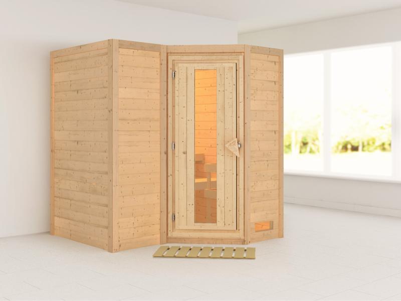 Karibu Sauna Sahib 1, ohne Ofen, mit energiesparender Saunatür -ohne Dachkranz-