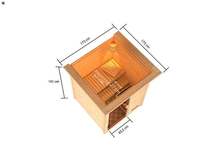 Karibu Sauna Sandra mit Dachkranz 38 mm