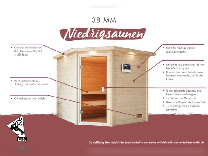 Karibu Sauna Selena inkl. 9 kW Ofen ext. Steuerung mit klassischer Saunatür -ohne Dachkranz-
