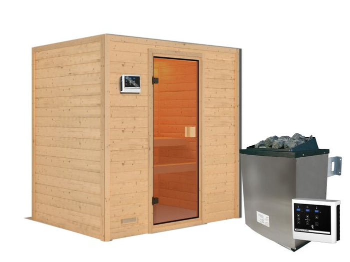 Karibu Sauna Selena inkl. 9 kW Ofen ext. Steuerung mit klassischer Saunatür -ohne Dachkranz-