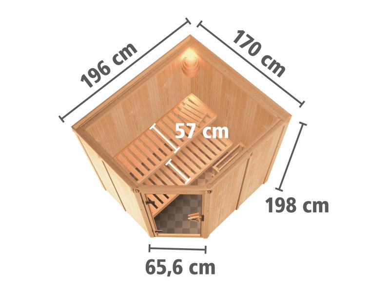 Karibu Sauna Siirin inkl. 9 kW Bioofen ext. Steuerung mit moderner Saunatür -ohne Dachkranz-