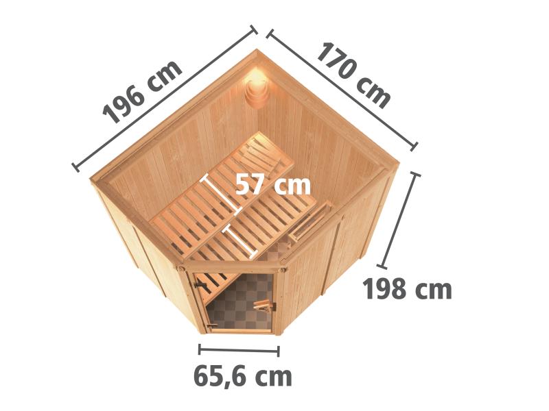 Karibu Sauna Siirin inkl. 9 kW Ofen ext. Steuerung mit klassischer Saunatür - ohne Dachkranz -