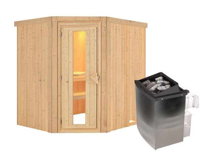Karibu Sauna Siirin inkl. 9 kW Ofen integ. Steuerung, mit energiesparender Saunatür -ohne Dachkranz-