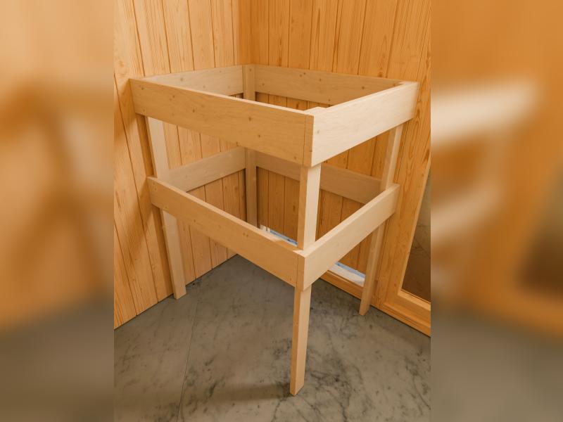 Karibu Sauna Siirin inkl. 9kW Ofen mit ext. Steuerung mit Klarglas Ganzglastür -mit Dachkranz-