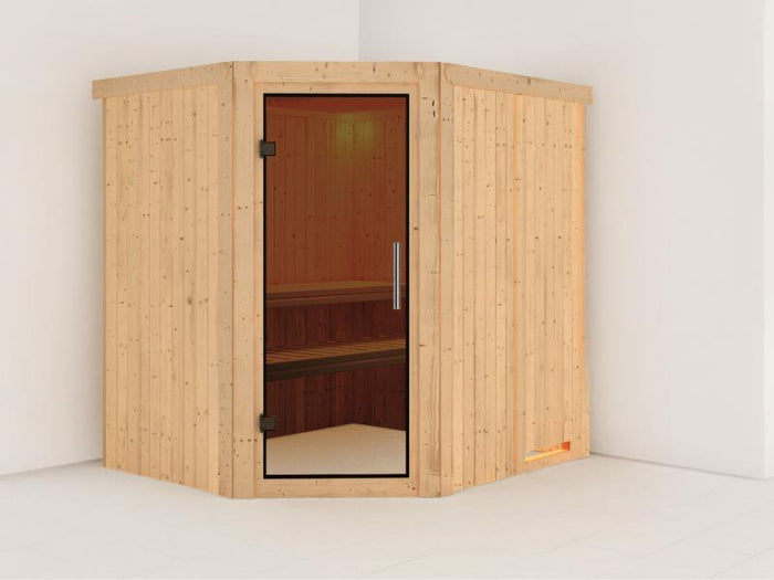 Karibu Sauna Siirin ohne Ofen, ohne Dachkranz, mit moderner Saunatür