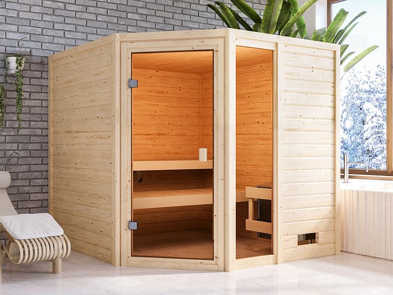 Karibu Sauna Tabea mit 9 kW Ofen integr. Strg 38 mm