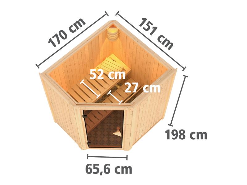 Karibu Sauna Taurin inkl. 9 kW Bioofen externe Steuerung, mit Energiespartür - ohne Dachkranz -
