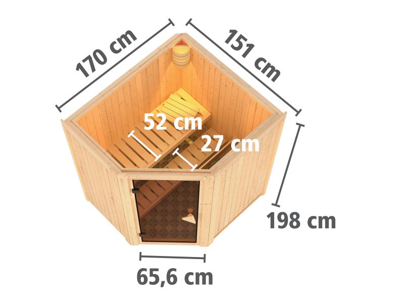 Karibu Sauna Taurin inkl. 9 kW Bioofen externe Steuerung, mit moderner Saunatür - ohne Dachkranz -