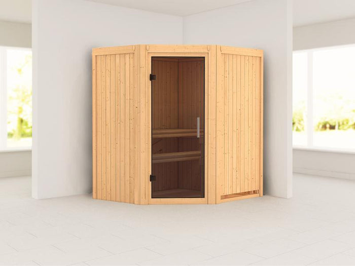 Karibu Sauna Taurin ohne Ofen, ohne Dachkranz, mit Saunatür modern