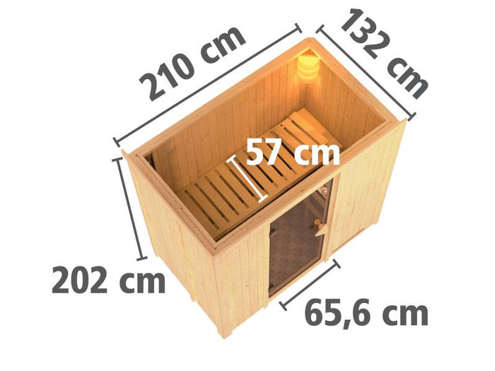 Karibu Sauna Variado inkl. 9 kW Bioofen ext. Steuerung, mit moderner Saunatür -mit Dachkranz-
