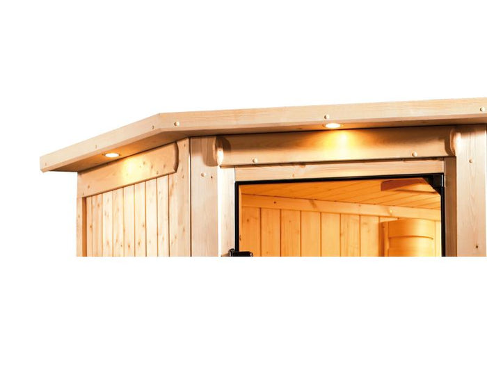 Karibu Sauna Variado inkl. 9 kW Bioofen ext. Steuerung, mit moderner Saunatür -mit Dachkranz-