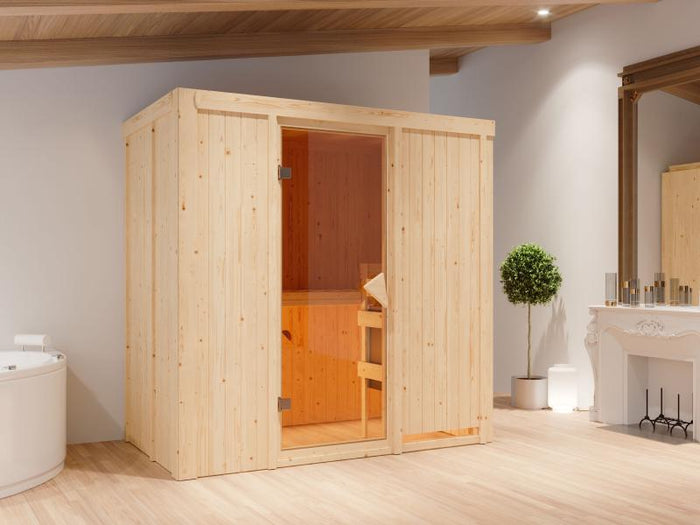 Karibu Sauna Variado inkl. 9 kW Ofen ext. Steuerung, mit klassischer Saunatür -ohne Dachkranz-