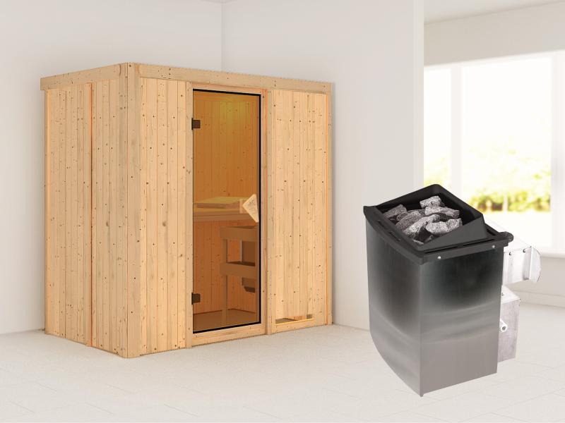 Karibu Sauna Variado inkl. 9 kW Ofen integr. Steuerung, mit klassischer Saunatür -ohne Dachkranz-