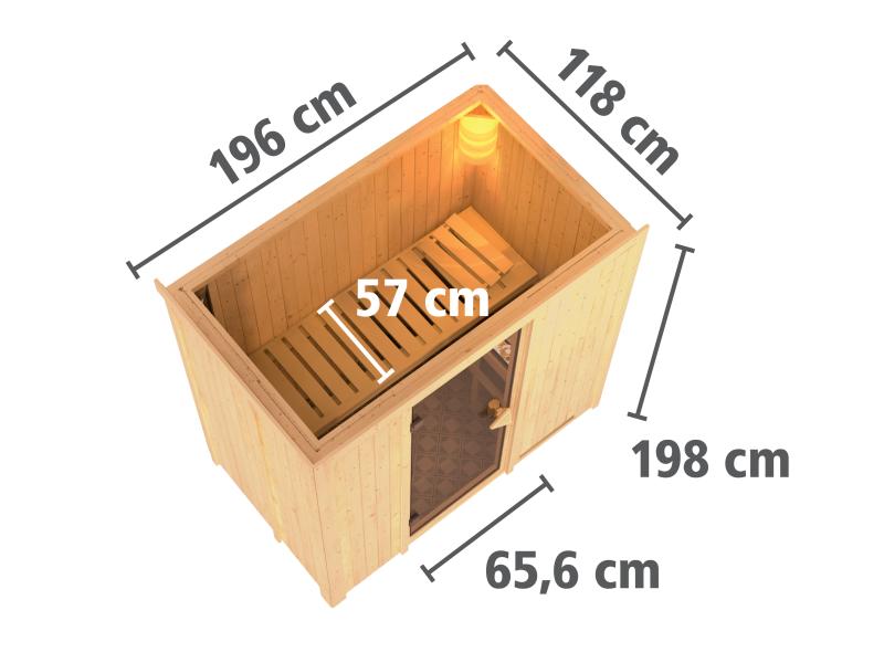 Karibu Sauna Variado inkl. 9 kW Ofen mit integr. Steuerung, mit Klarglas Ganzglastür -ohne Dachkranz