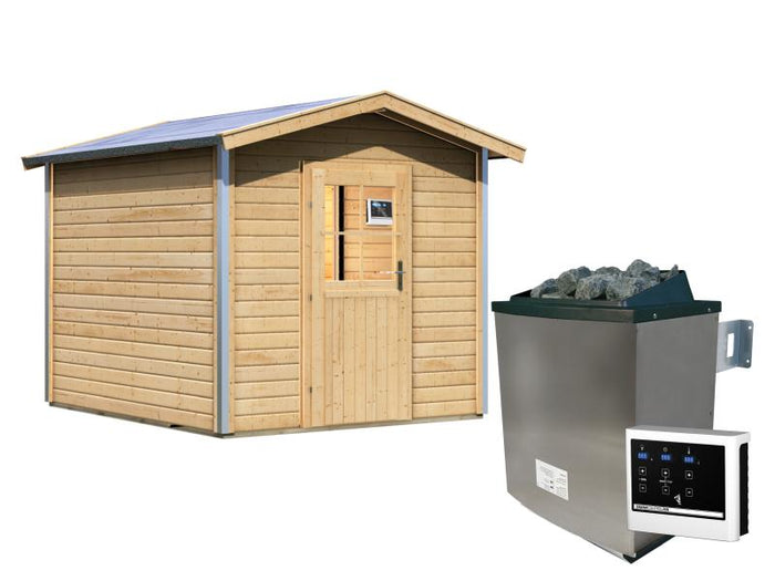 Karibu Saunahaus Bosse 1 mit Vorraum inkl. 9 kW Bioofen ext. Steuerung, mit klassischer Tür