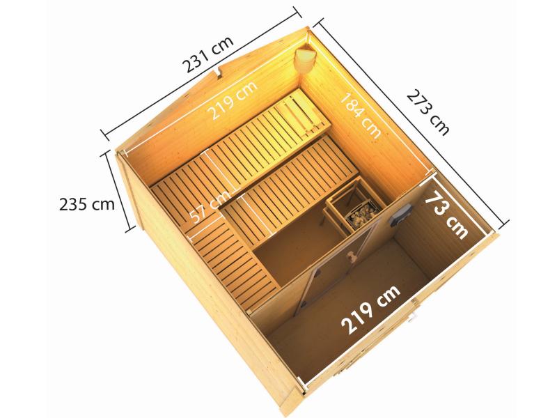 Karibu Saunahaus Bosse 1 mit Vorraum - ohne Ofen - klassische Tür