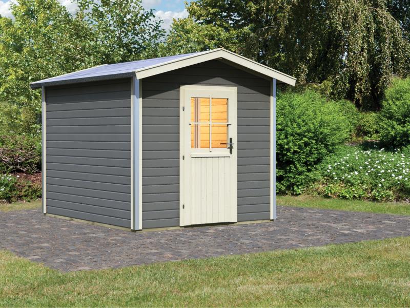 Karibu Saunahaus Bosse 1 terragrau mit Vorraum - ohne Ofen - mit klassischer Tür