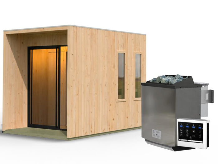 Karibu Saunahaus Catalina, natur -inkl. 9 kW Bioofen ext. Steuerung- inkl. Vorraum, 73 mm